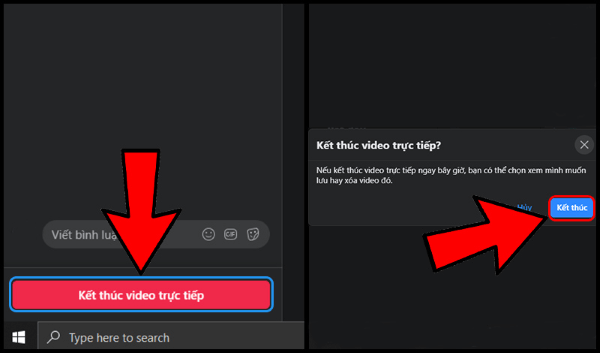 Nhấn “Kết thúc video trực tiếp”