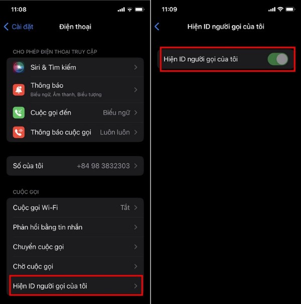 Chọn Hiện ID người gọi của tôi