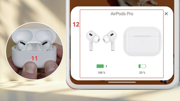 Mở nắp hộp sạc và để gần smartphone để kiểm tra các thông số năng lượng của thiết bị