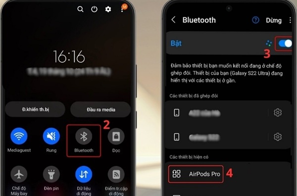 Nhấn giữ icon Bluetooth và chọn đúng tên tai nghe để thực hiện việc ghép đôi