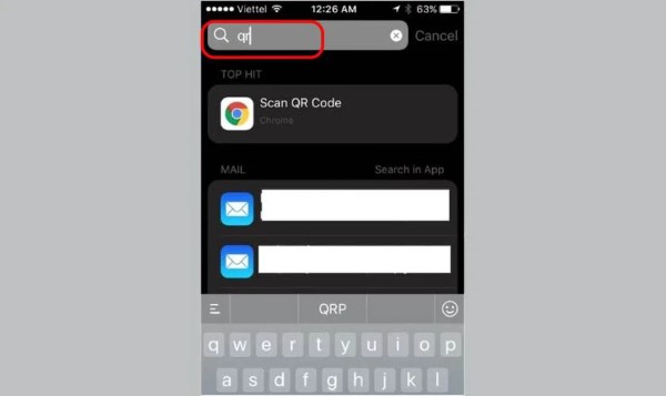 Nhập từ khóa QR vào thanh tìm kiếm