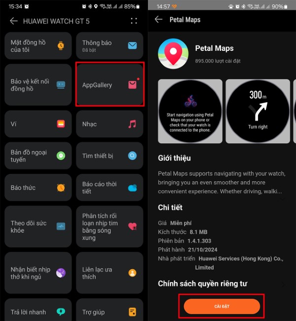 Chọn mục AppGallery > Cài đặt