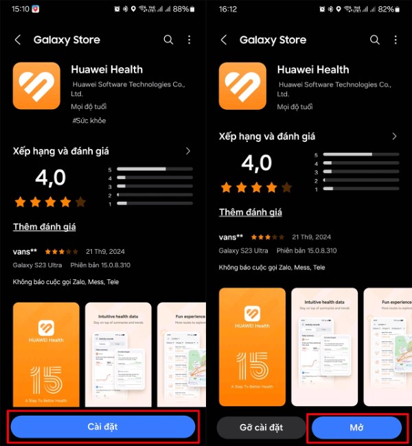 Nhấn Cài đặt và Mở