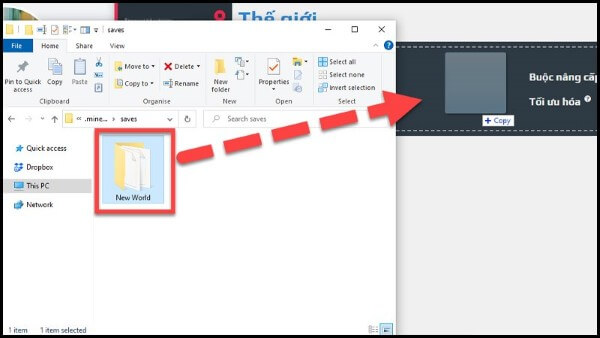 Kéo thư mục vào giao diện tải lên của Aternos