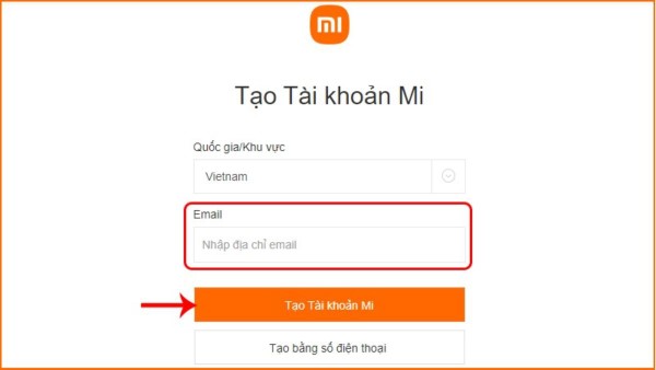 Chọn “Tạo Tài khoản Mi”