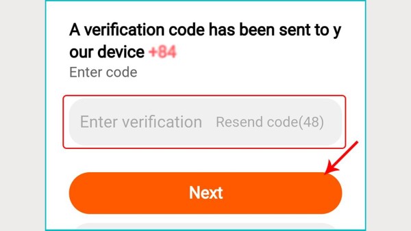 Nhập mã xác thực > nhấn “Tiếp theo”