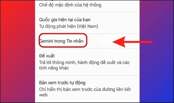 Chọn mục liên quan đến Gemini hoặc AI