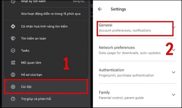 Nhấn Cài đặt > chọn Chung (General)