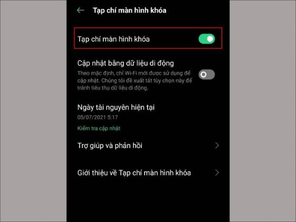 Chọn Tạp chí màn hình khóa