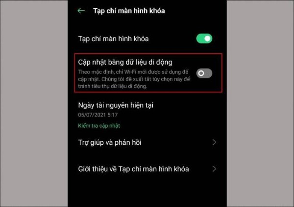 Bật Cập nhật qua dữ liệu di động