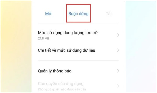 Nhấn Buộc dừng