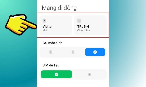 Nhấn vào SIM hiển thị