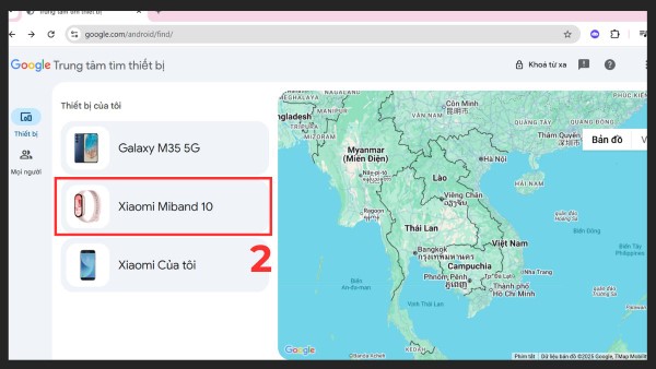 Chọn thiết bị liên kết được hiển thị