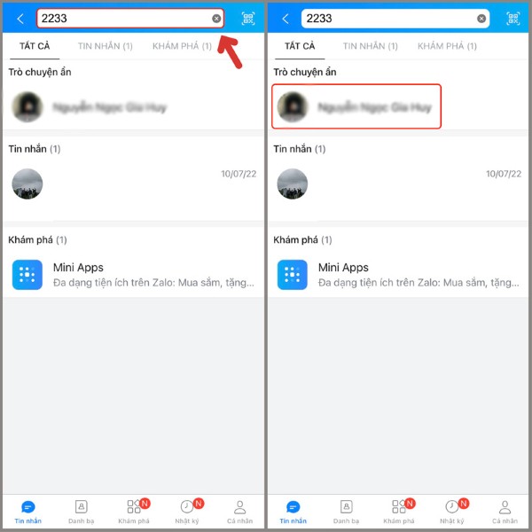 Nhập mã PIN đã thiết lập khi ẩn tin nhắn
