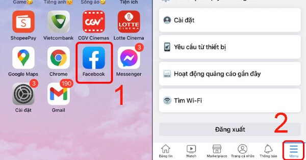 Nhấn biểu tượng ba dấu gạch ngang 