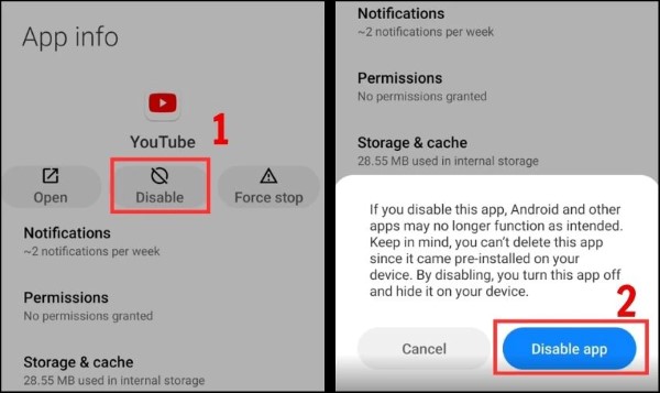 Nhấn chọn Tắt ứng dụng (Disable)