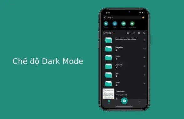 Ứng dụng CamScanner hỗ trợ chế độ Dark Mode