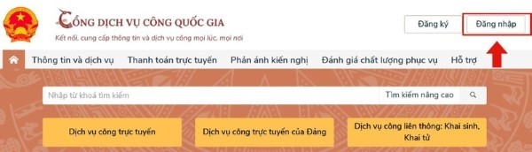Truy cập hệ thống Cổng Dịch vụ công Quốc gia