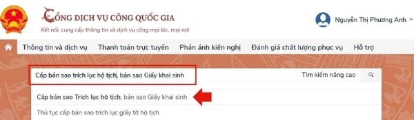 Nhập nội dung tìm kiếm trích lục hộ tịch hoặc bản sao khai sinh