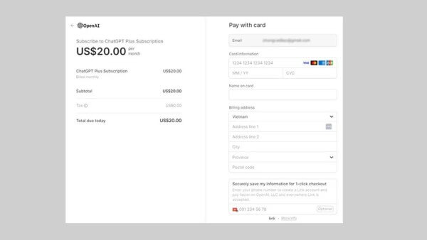 Chọn Upgrade Plan và đi tới cổng thanh toán Stripe 