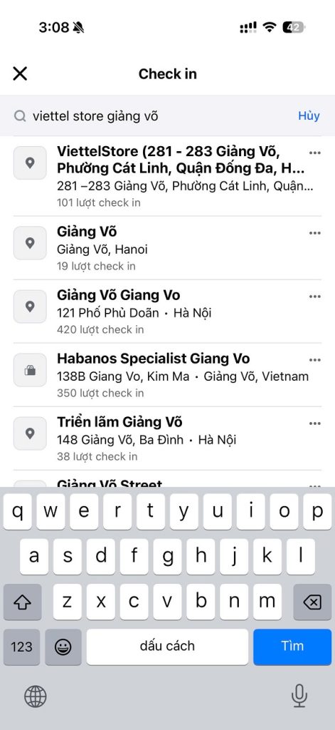 Tìm địa điểm mà bạn muốn check in