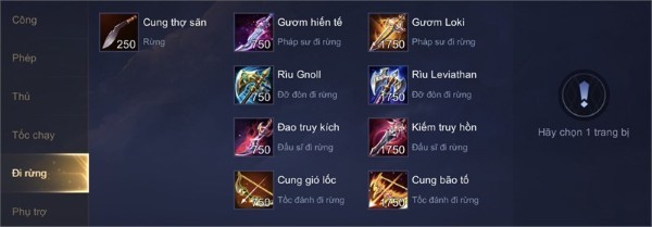 Việc lựa chọn trang bị khởi đầu quyết định đến hiệu quả farm rất nhiều 