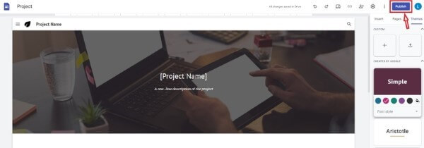Nhấn nút Publish để xuất bản trang
