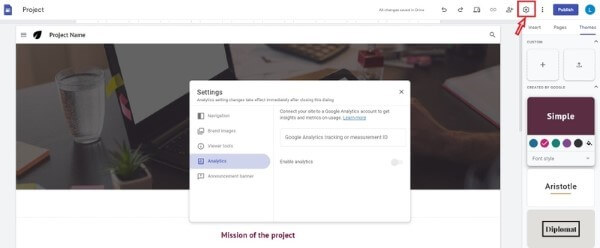 Nhấn biểu tượng bánh răng để truy cập phần cài đặt