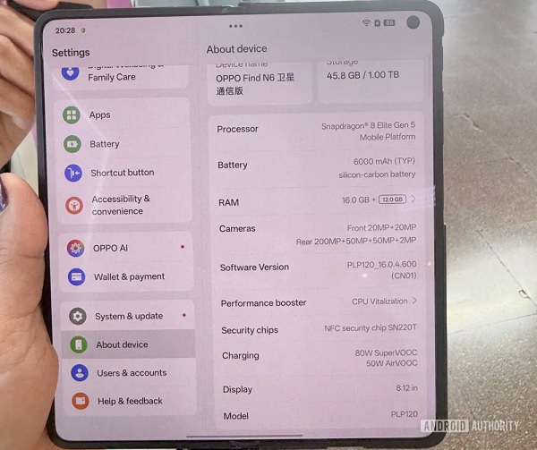 OPPO Find N6 sỡ hữu cấu hình mạnh mẽ