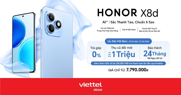 Ưu đãi mở bán HONOR X8d – AI | Sắc thanh tao, chuẩn 5 sao giá chỉ từ 7.790.000đ