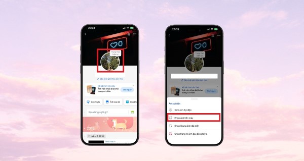 Nhấn vào hình ảnh đại diện