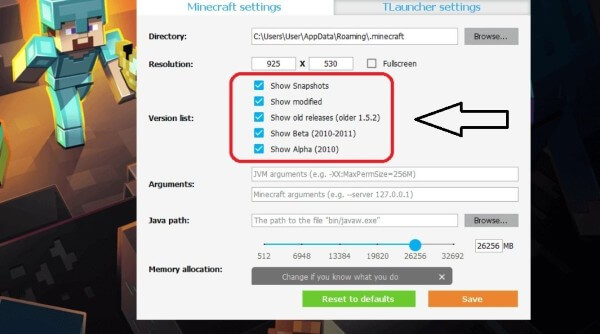 Minecraft TLauncher hỗ trợ chuyển đổi nhiều phiên bản khác nhau