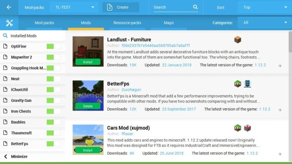 TLauncher được tích hợp sẵn trình quản lý modpack thông minh