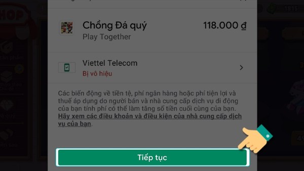 Nhấn Tiếp tục