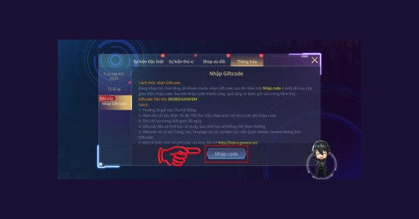 Nhấn “Nhập code”