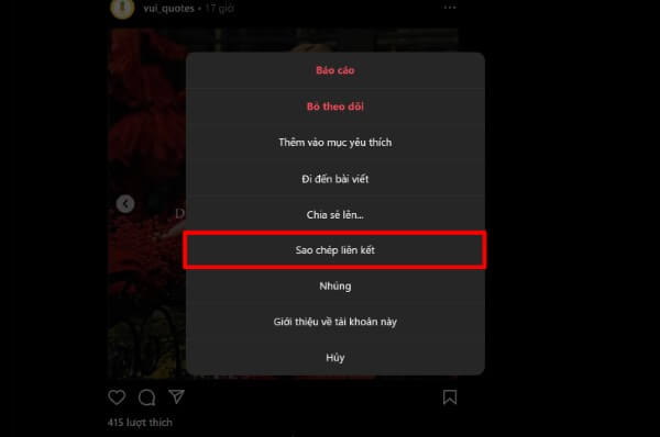 Chọn Sao chép liên kết