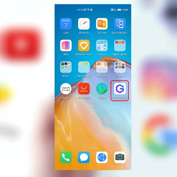 Mở ứng dụng biểu tượng chữ G màu tím 