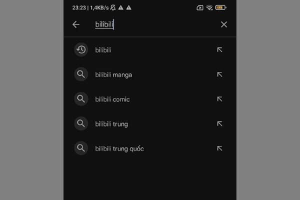 Nhập từ khóa Bilibili để tìm kiếm