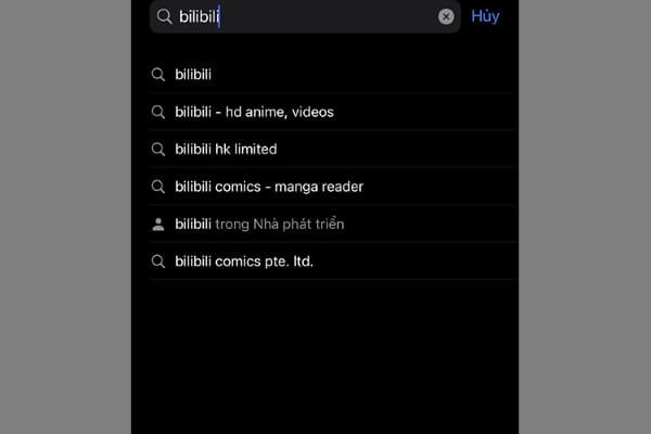 Nhập từ khóa Bilibili để tìm kiếm