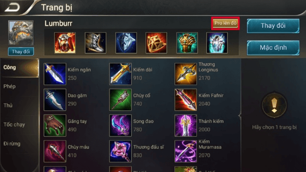 Chú ý không lên sai trang bị so với đội hình địch