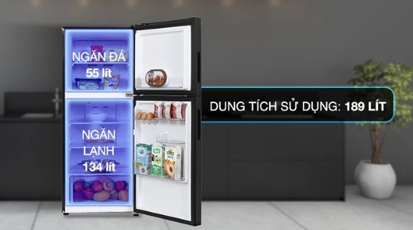 Dung tích sử dụng thực tế 189 lít phù hợp với gia đình nhỏ từ 2 đến 3 thành viên