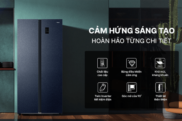 Tủ lạnh Aqua Inverter Side By Side 490 lít AQR-S552XA(CBC)