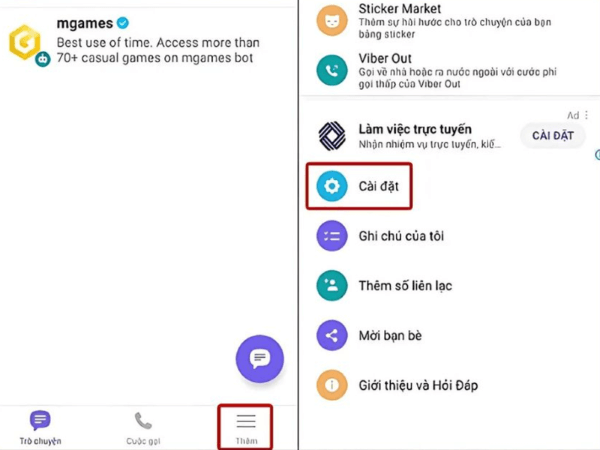 Mở ứng dụng Viber trên điện thoại > chọn Thêm