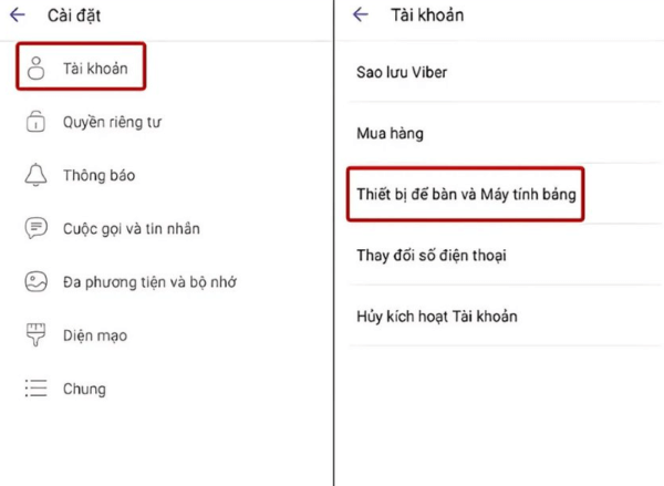 Mở Cài đặt > chọn Tài khoản > chọn Thiết bị để bàn và Máy tính bảng