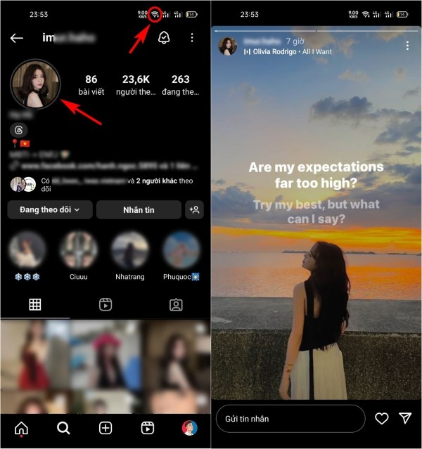 Quan sát vòng tròn màu sắc quanh ảnh đại diện xuất hiện rõ