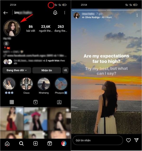 Nhấn ảnh đại diện để xem story