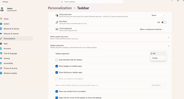 Cách đưa icon Windows 11 về góc trái quen thuộc