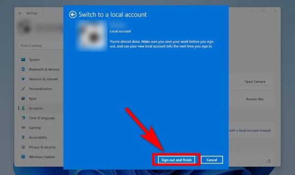 Nhấn Sign out and finish
