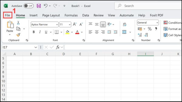 Nhấn chọn tab File 