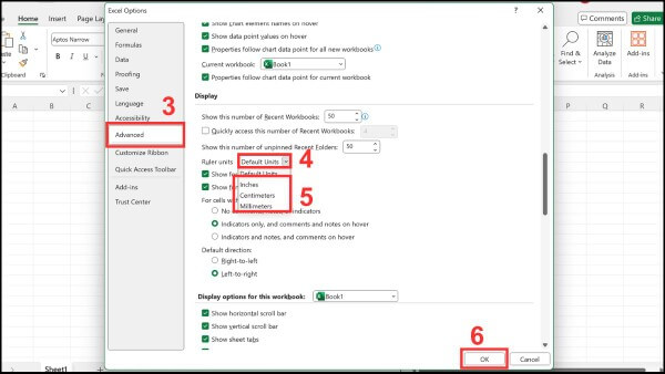 Chọn đơn vị mong muốn tại mục Advanced
